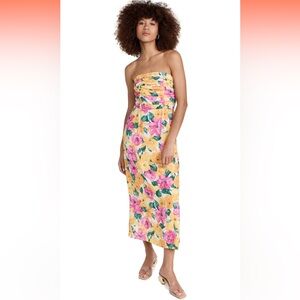 WAYF Strapless Floral Dress in Pink and Yellow